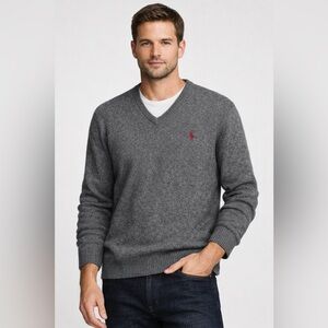 Polo Ralph Lauren Gray Lambswool V-Neck Sweater Men’s Size L